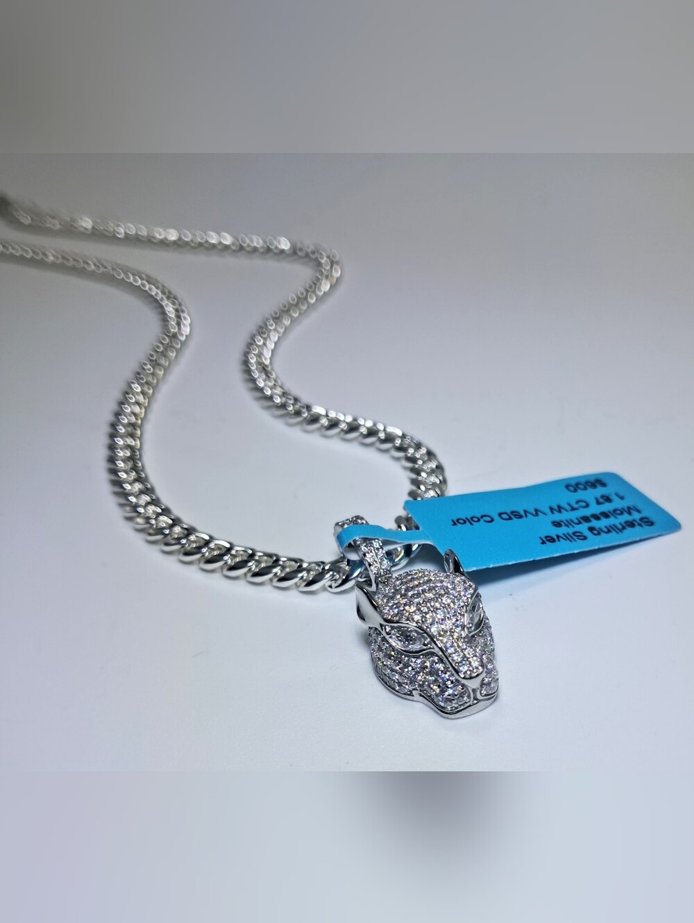 18" 925 Sterling Silver 5mm Cuban Link Chain with 1.87 CTW Moissanite Pendant - Picture 5 of 8
